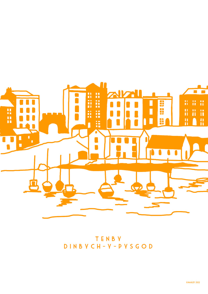 Orange Tenby Harbour Print