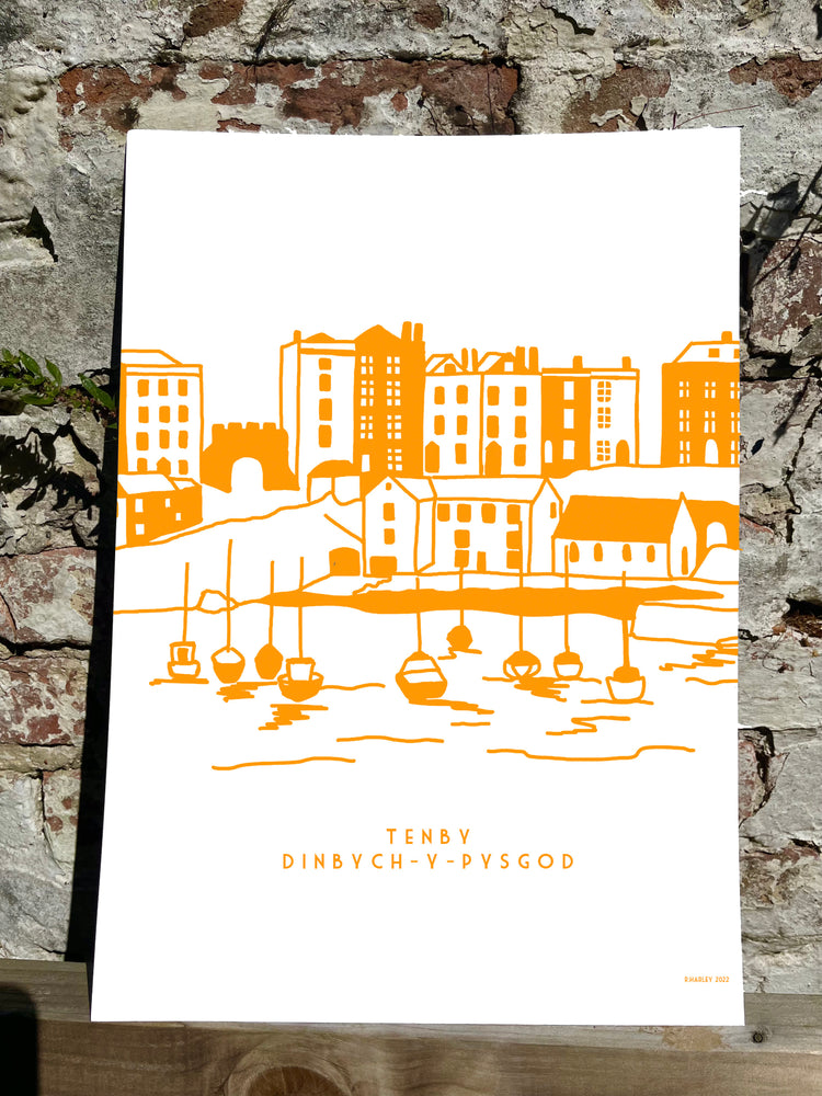 Orange Tenby Harbour Print