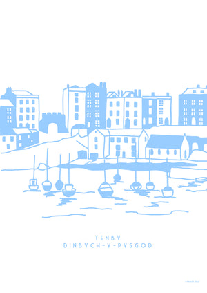 Light Blue Tenby Harbour Print