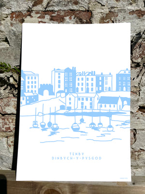 Light Blue Tenby Harbour Print